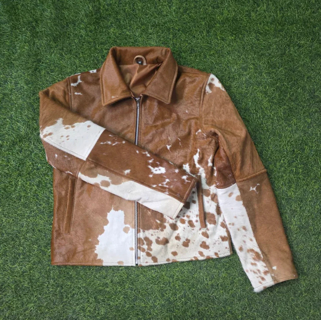 Men’s Brown White Hair-On Cowhide Leather Jacket