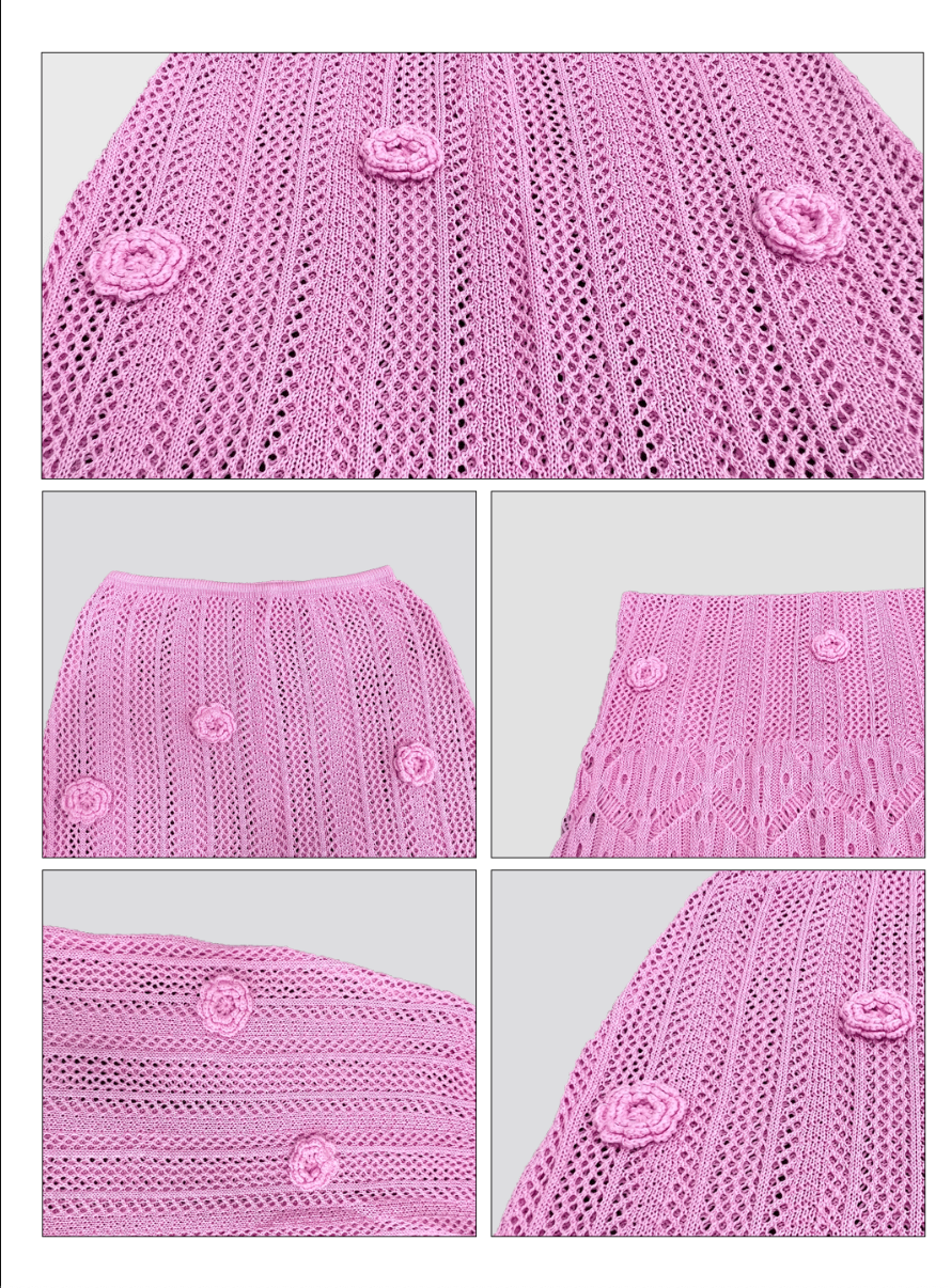 Pink Crochet Bikini & Floral Knit Beach Outfit