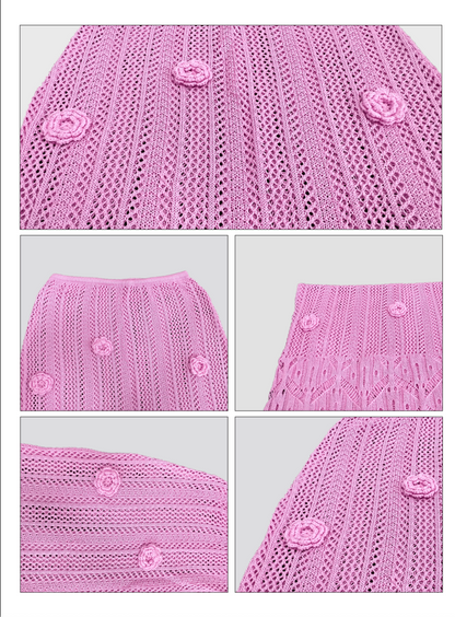 Pink Crochet Bikini & Floral Knit Beach Outfit