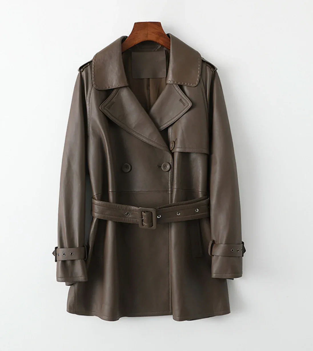Women Genuine Sheepskin Mid-Length Trench
