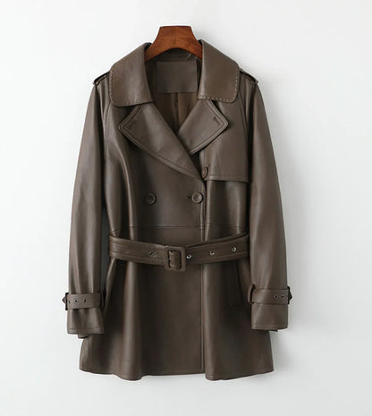 Women Genuine Sheepskin Mid-Length Trench