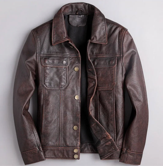 Mens Distressed Vintage Leather Riding Jacket 1 S