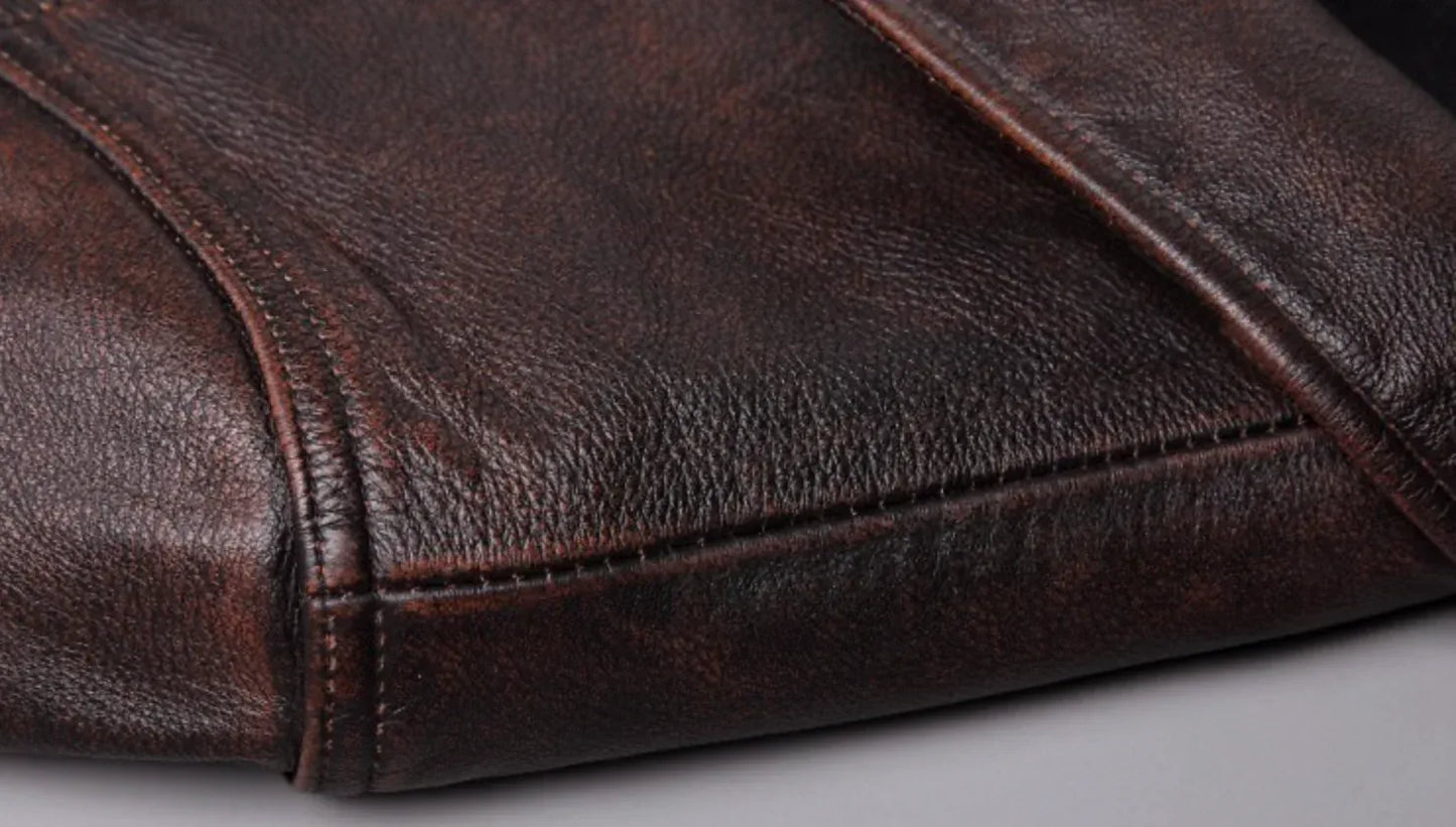 Mens Distressed Vintage Leather Riding Jacket
