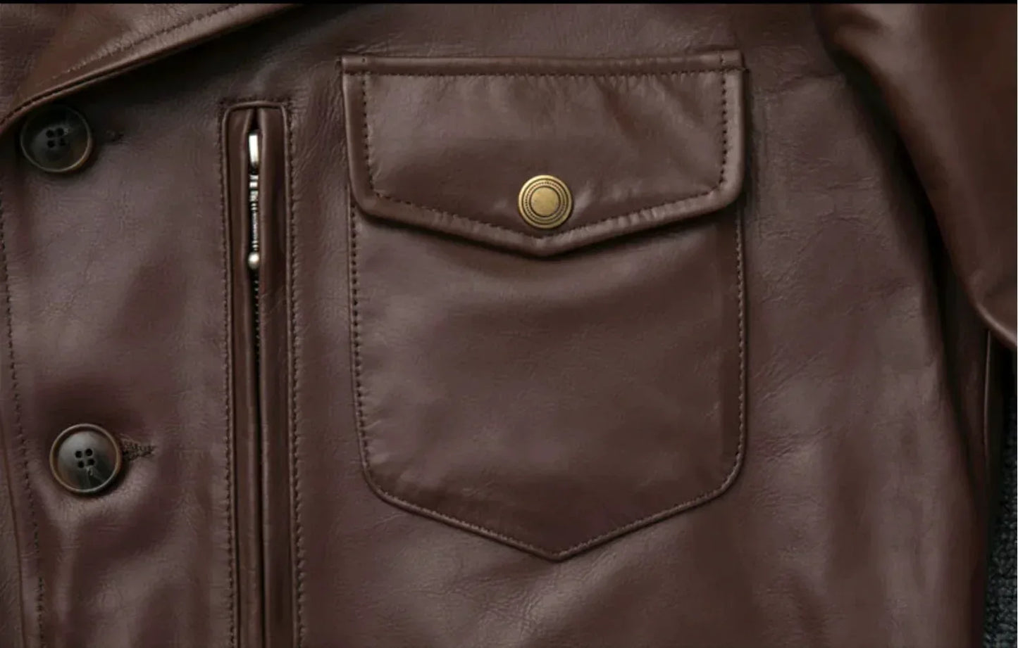 Men’s Oil-Waxed Calfskin Leather Biker Jacket