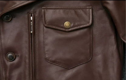 Men’s Oil-Waxed Calfskin Leather Biker Jacket