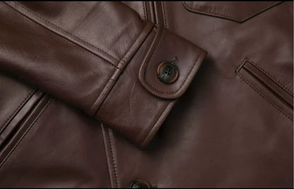 Men’s Oil-Waxed Calfskin Leather Biker Jacket