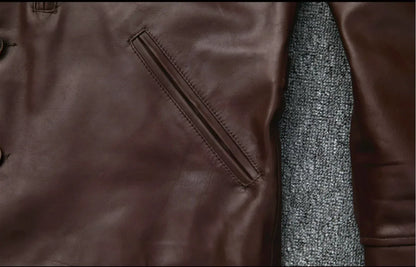 Men’s Oil-Waxed Calfskin Leather Biker Jacket