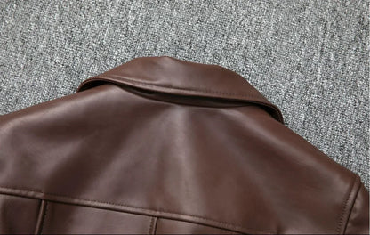 Men’s Oil-Waxed Calfskin Leather Biker Jacket