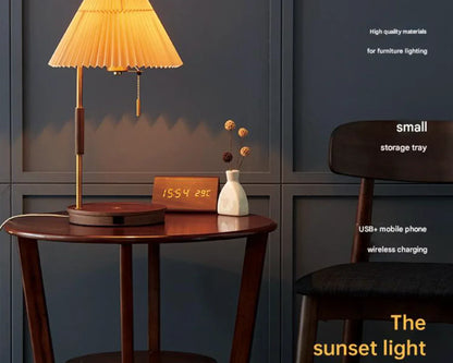 Nordic scandi wooden wireless charging table lamp