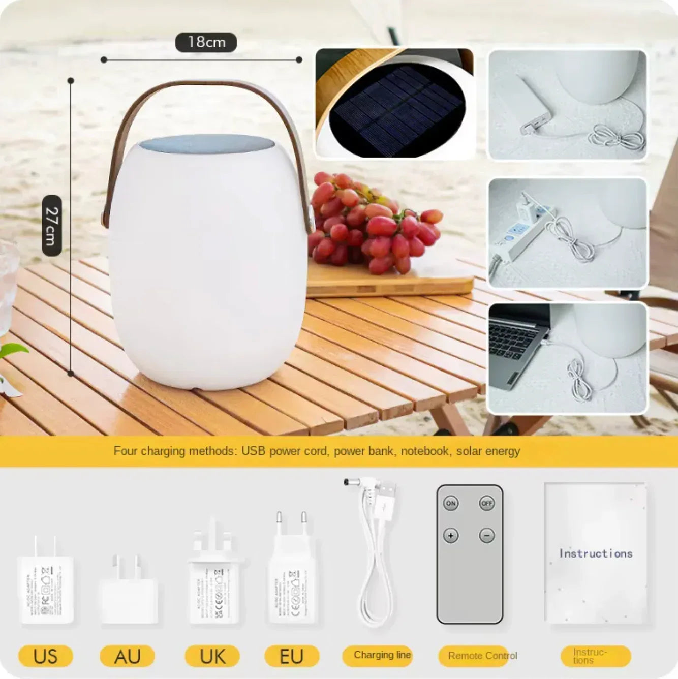 Solar portable basket light for outdoor decor