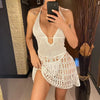 White crochet halter backless beach cover up White S