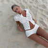 Casual hollow out knitted short set women