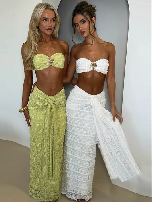 Sheer seashell tube top skirt set