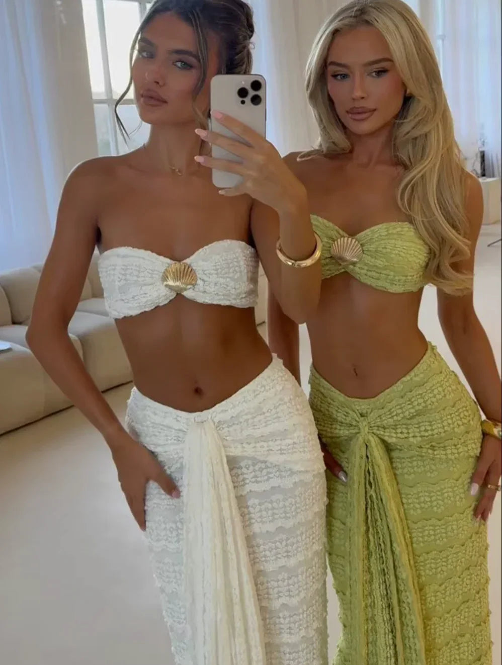 Sheer seashell tube top skirt set