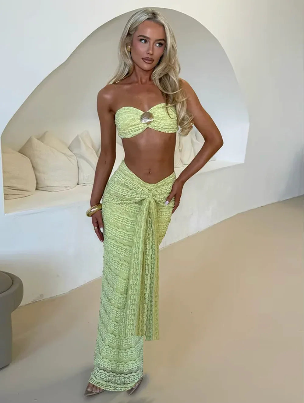 Sheer seashell tube top skirt set