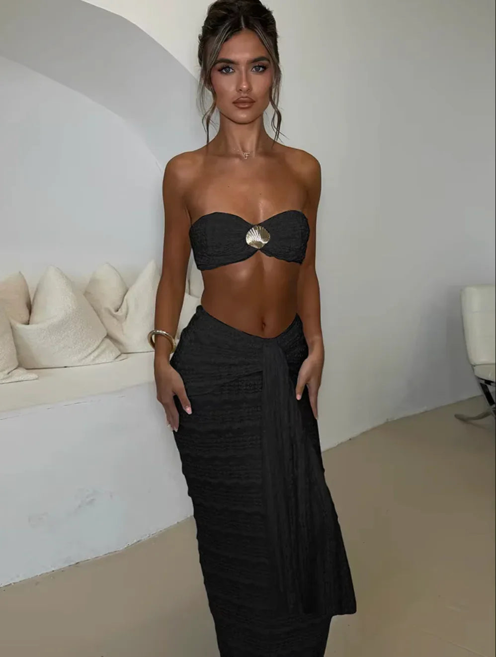 Sheer seashell tube top skirt set