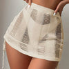 Women hollow out drawstring beach knit skirt
