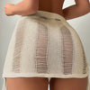 Women hollow out drawstring beach knit skirt
