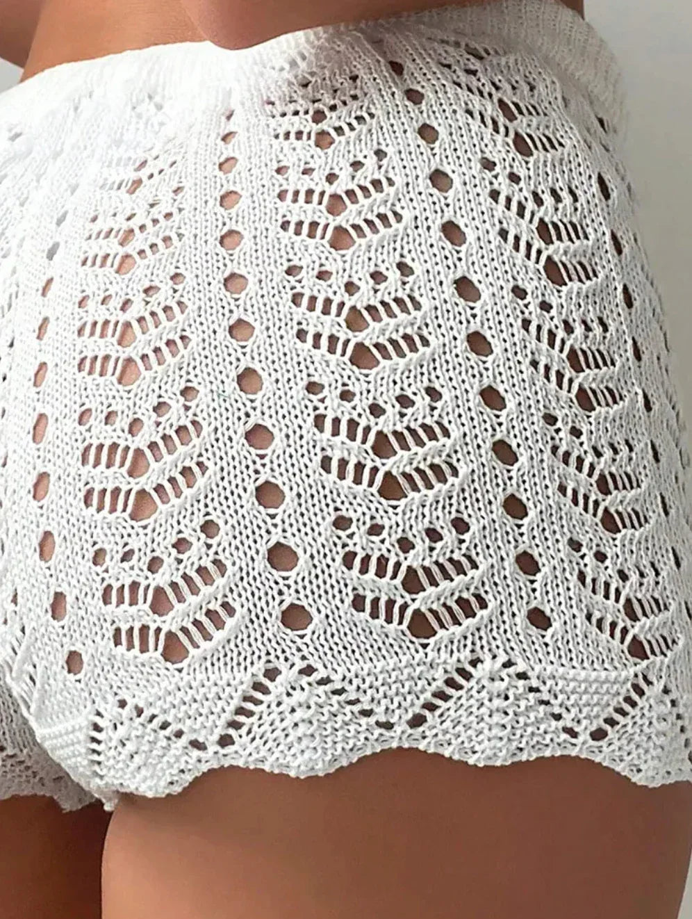 Hollow drawstring knitted beach shorts for women