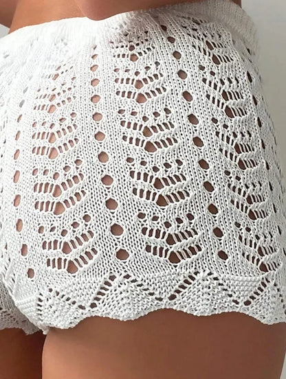 Hollow drawstring knitted beach shorts for women