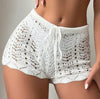 Hollow drawstring knitted beach shorts for women