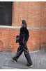 Women black sheepskin leather wide leg trousers