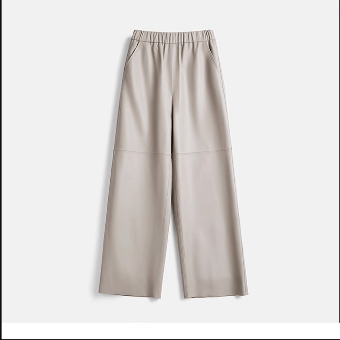 Women black sheepskin leather wide leg trousers