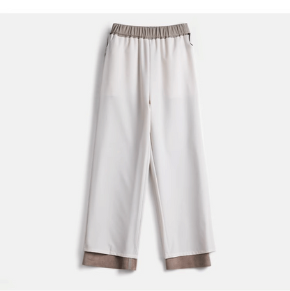 Women black sheepskin leather wide leg trousers