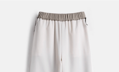 Women black sheepskin leather wide leg trousers