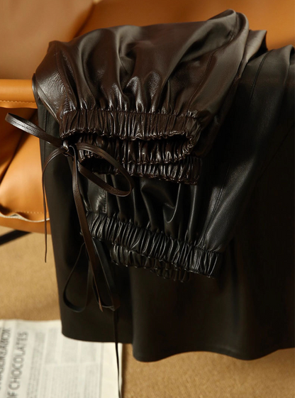 High waist cropped leather wide leg pants