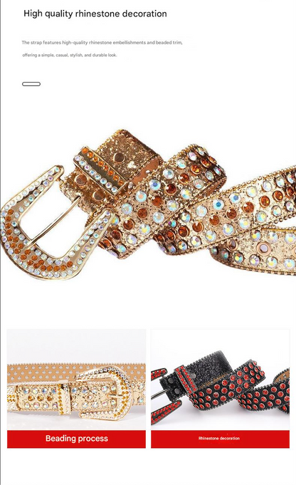 American retro punk rhinestone western belt