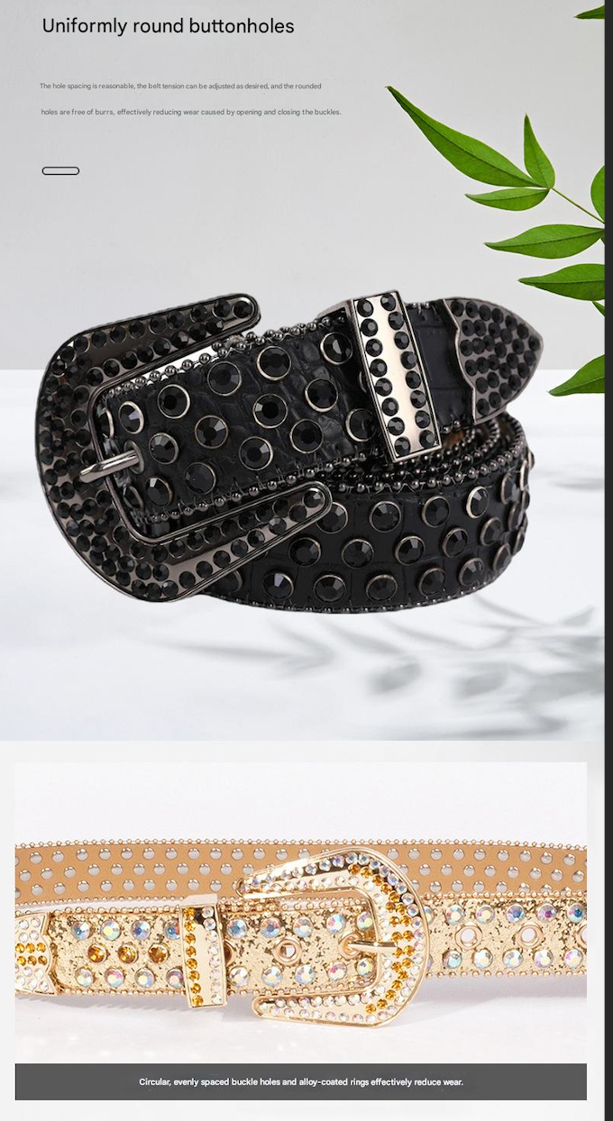 American retro punk rhinestone western belt