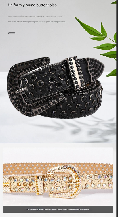 American retro punk rhinestone western belt