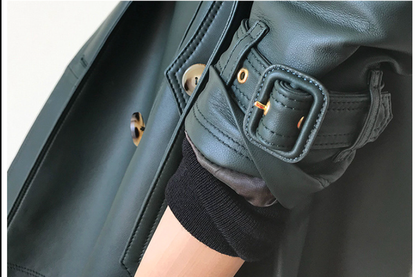 British sheepskin leather trench coat women