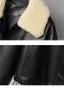 Women shearling collar leather flight jacket