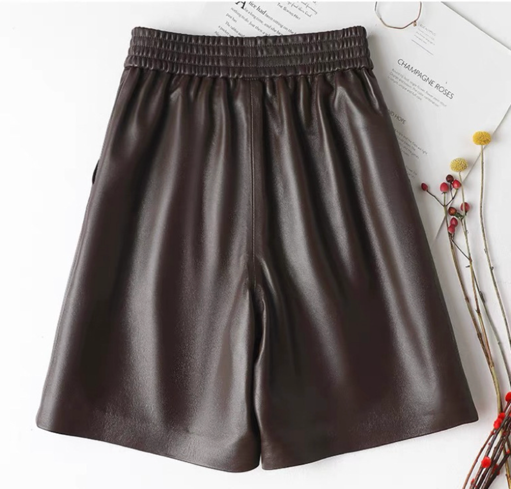 High waisted genuine sheepskin wide leg shorts