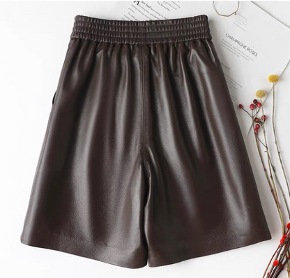 High waisted genuine sheepskin wide leg shorts