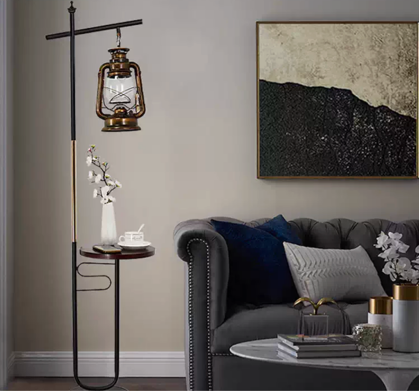 European vintage lantern floor lamp