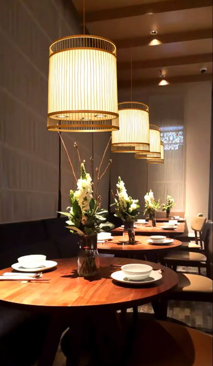 Modern bamboo weaving cylinder chandelier