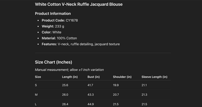 French ruffled v neck cotton blouse