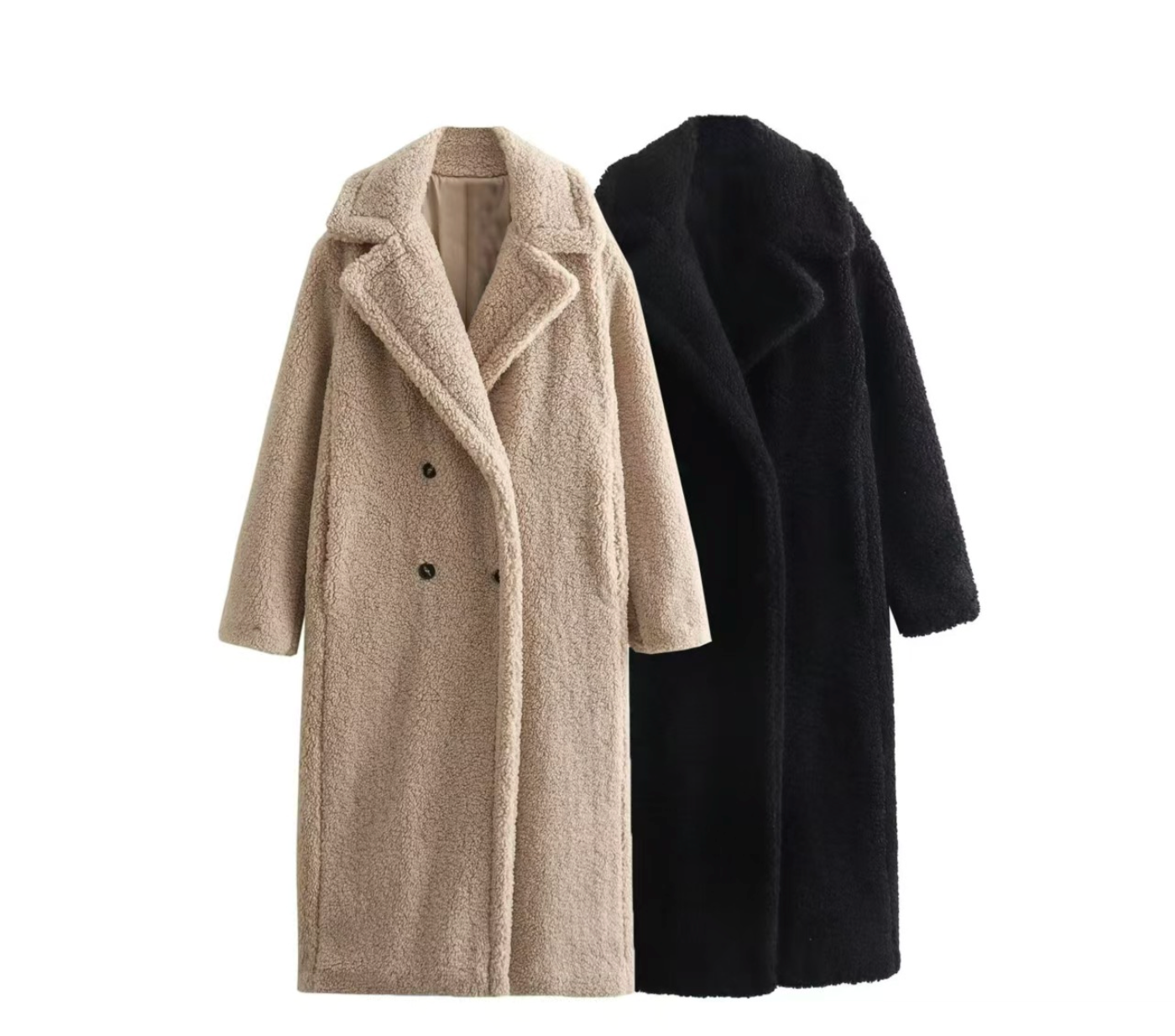 Terry fabric long teddy coat