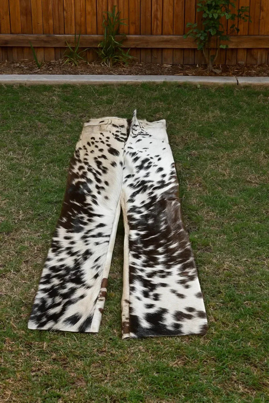 Cowhide leather boot cut pants for men