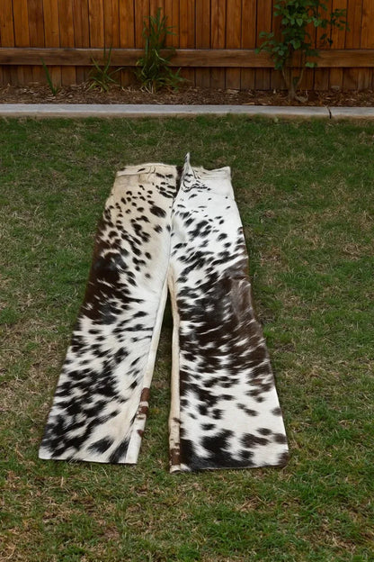 Cowhide leather boot cut pants for men
