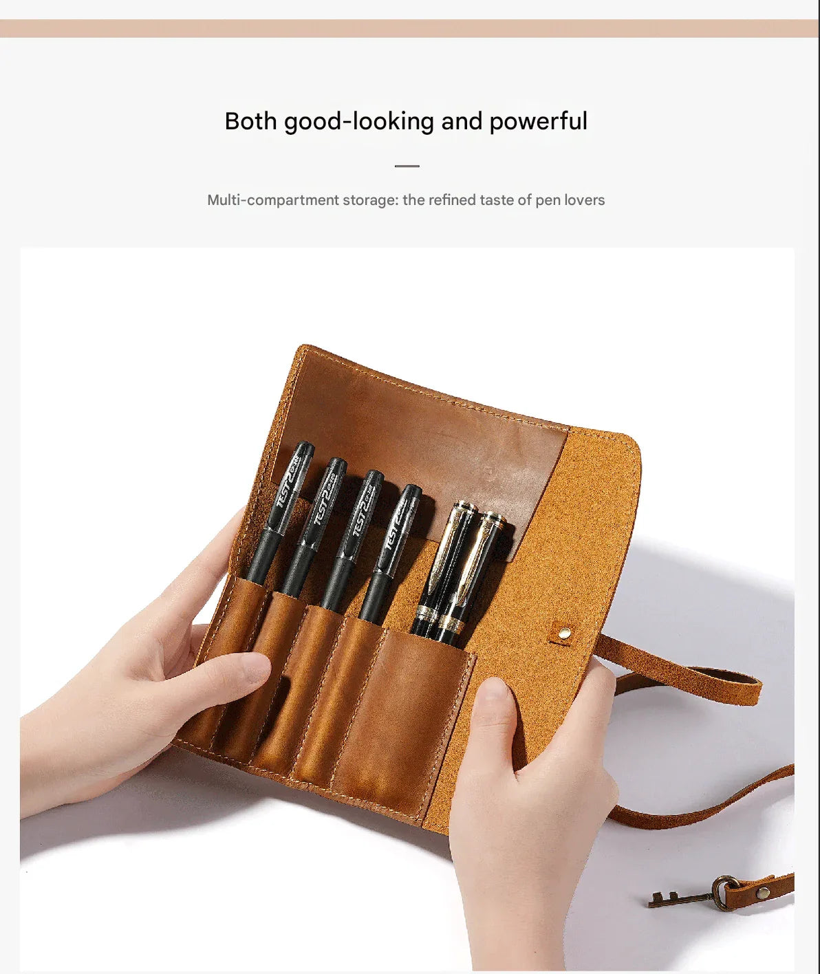Leather fountain pen and pencil roll case