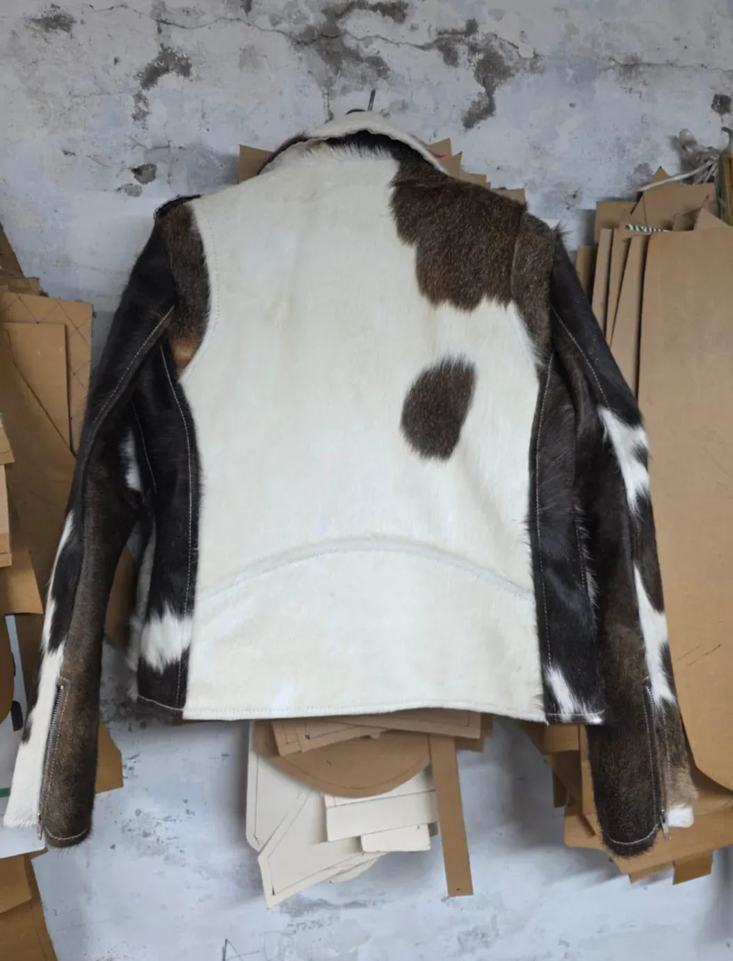 Women Cowhide Jacket Speckled Black White