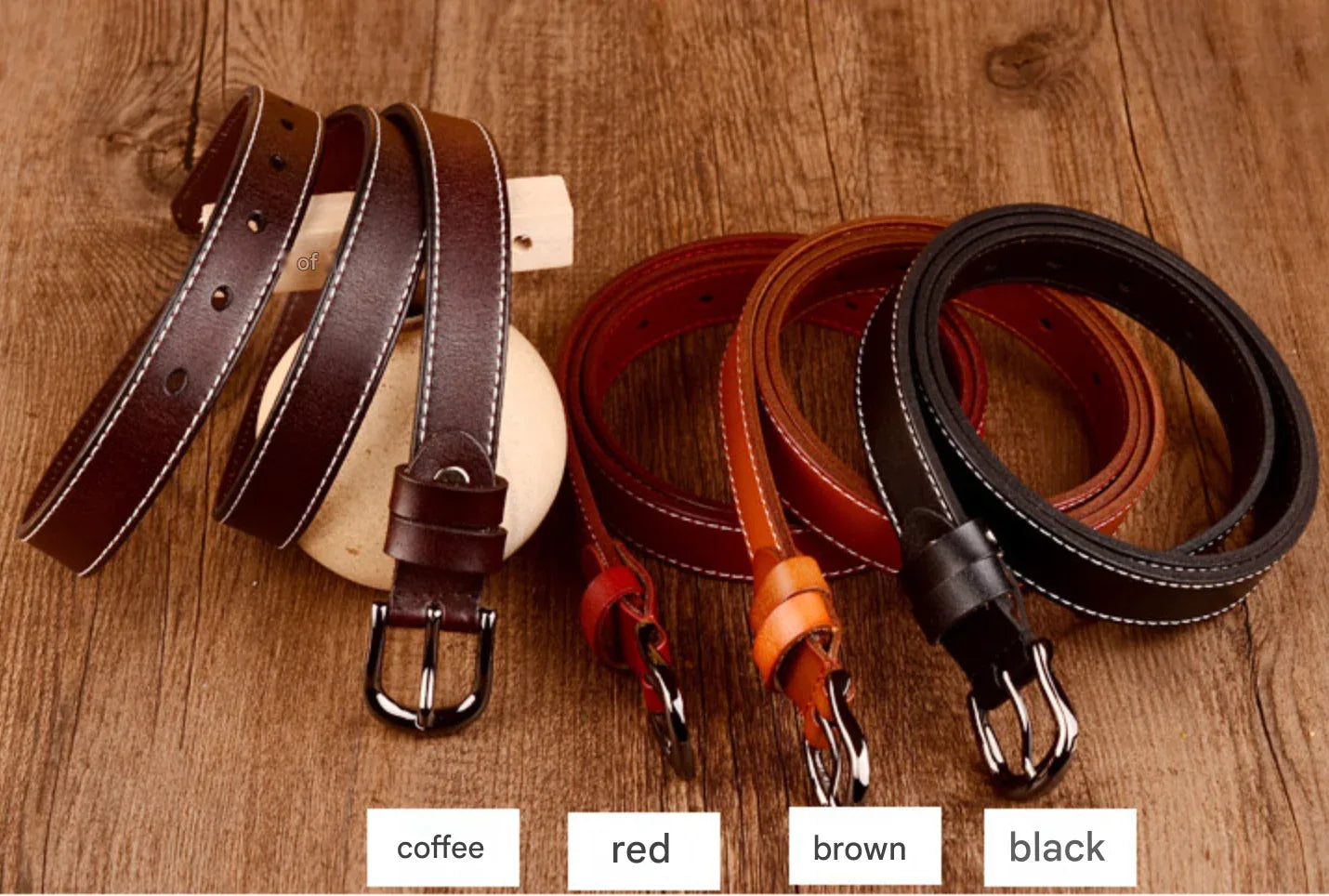 Women genuine cowhide thin leather waist belt