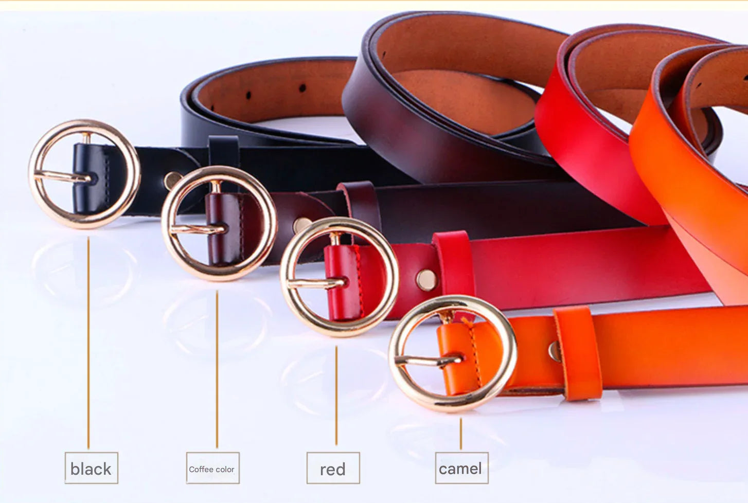 Women's genuine cowhide leather pin buckle belt