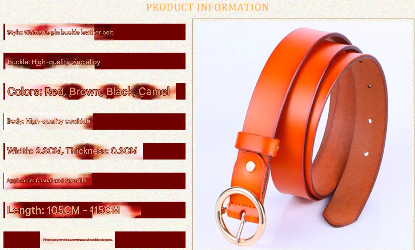 Women's genuine cowhide leather pin buckle belt