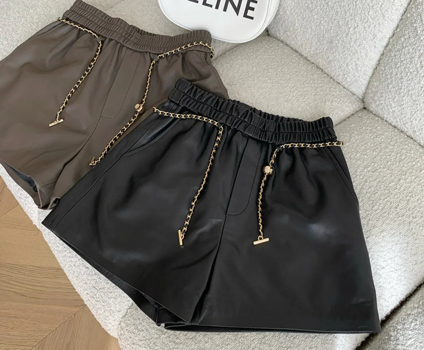 Women's High Waist Real Leather Shorts