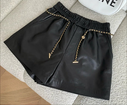 Women's High Waist Real Leather Shorts